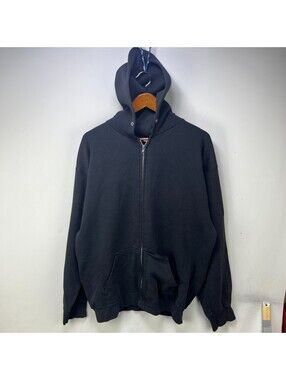 Vintage 90s Sun Faded Blank Black Zip up Hoodie 2XL Russell